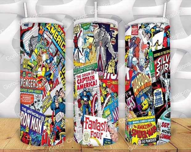 Sublimation Skinny Tumbler, Vintage Comic Book Design, 20oz