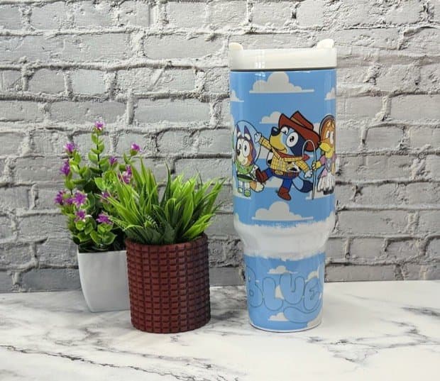 Blue Cartoon Dog 40oz Quencher Tumbler, Funny Wife Gift