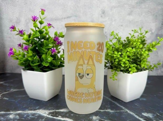 Blue Dog Cartoon Frosted Glass Can, Funny Mom Gift