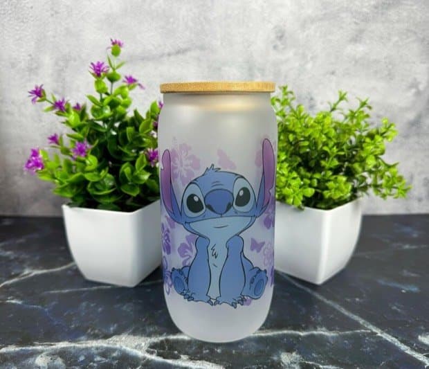 Blue Alien Frosted Glass Can with Lid, 16oz Coffee Cup