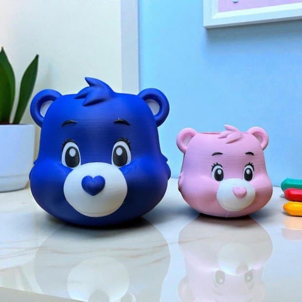 3D Printed Bear Pen and Brush Holder: Retro Desk Organizer