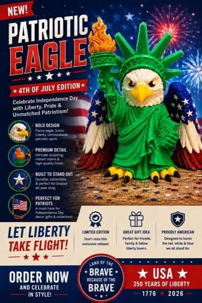 Patriotic Eagle Statue of Liberty Figurine: 4th of July Decor, USA 250 Collectible Independence Day