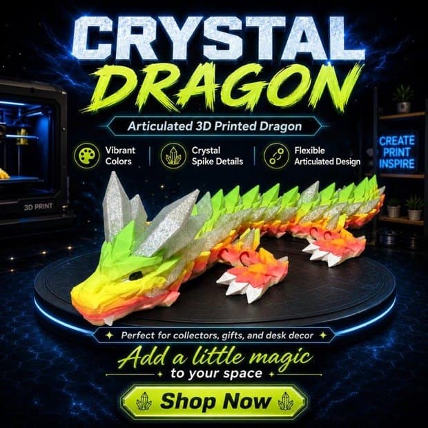 Crystal Dragon 3D Printed Articulated Dragon Fidget Toy Fantasy Desk Decor Flexible Fidget Colorful Shelf Decor